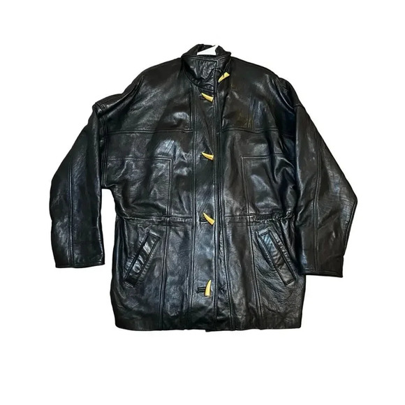 Vintage Colebrook & Co black leather coat, size L. - Picture 1 of 10